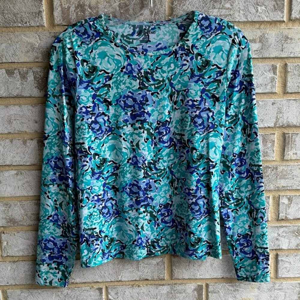 Lands' End Long Sleeve Round Neck Abstract Floral Stretch Shirt Women's Size S